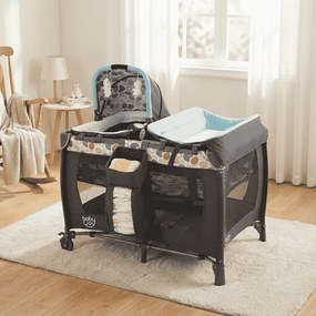 Berço dobrável e portátil 106 x 74 x 74 cm Parque infantil com berço de balanço e trocador Barra de brinquedos Caixa de música e bolsa de transporte C