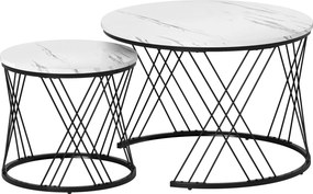HOMCOM Conjunto de mesas de centro 2 peças, efeito mármore, aglomerado, metal, mesas de café redondas para sala de estar, encaixáveis, Branco | Aosom Portugal