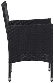 3 pcs conjunto jantar p/ jardim vime PE e vidro temperado preto