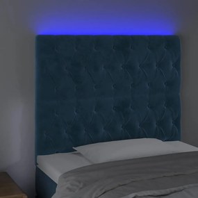 Cabeceira cama c/ luzes LED veludo 100x7x118/128cm azul-escuro