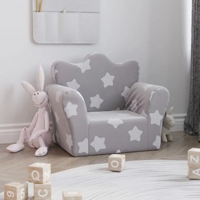 341857 vidaXL Sofá infantil de c/ estrelas pelúcia cinzento-claro