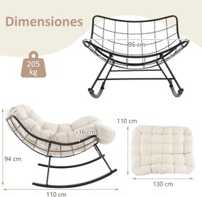 Cadeira de balanço para interior e exterior com almofada acolchoada, carga máxima de 205 kg bege