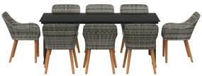 Conjunto de Jantar de Jardim 9 Peças Cinza Rattan Poliéster