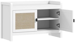 HOMCOM Banco Sapateira com Portas Frentes de Vime Prateleira para 8 Pares de Sapatos para Entrada Dormitório 80x35x52 cm Branco
