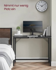 Secretária 100 x 50 x 76 cm, mesa de trabalho para quarto e escritório em casa, preta