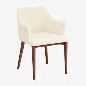 Cadeira De Jantar Com Braços Em Tosquia Banfil Madeira Escura & Chenille Branco - Sklum