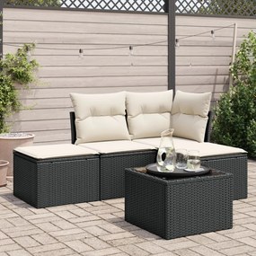 5 pcs conjunto sofás de jardim com almofadões vime PE preto