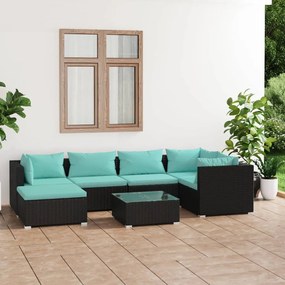 vidaXL 7 pcs conjunto lounge de jardim c/ almofadões vime PE preto