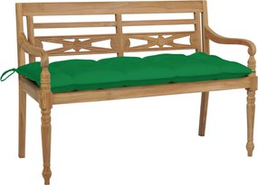 vidaXL Banco Batávia c/ almofadão verde 120 cm teca maciça
