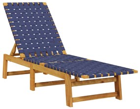 Espreguiçadeira com mesa acácia maciça e tecido azul-escuro