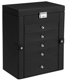 Caixa de joias SONGMICS com 6 níveis, estojo para joias com 5 gavetas, grande capacidade de armazenamento, com espelho, com fechadura, organizador para guardar joias, presente para entes queridos, para relógios, preto JBC152B01