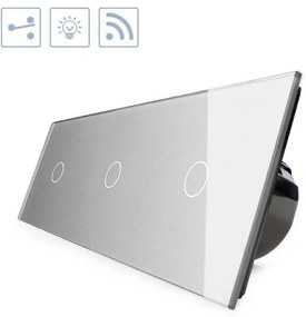 Comutador / interruptor 3 módulos 3 botões tátil + função controlo remoto, Painel frente cinzento vidro temperado