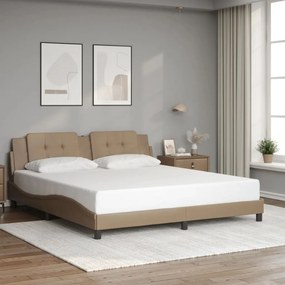 Estrutura cama c/ luzes LED 180x200 cm couro artif. cappuccino