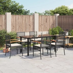 vidaXL 7 pcs conjunto de jantar p/ jardim c/ almofadões vime PE preto