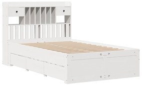 Cama com estante sem colchão 135x190 cm pinho maciço branco