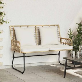 vidaXL Banco de jardim Marrom, Preto, Creme Rattan de poliéster, aço