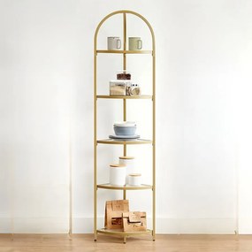Estante de canto com 5 prateleiras 28 x 28 x 158 cm Vidro, metal Dourada