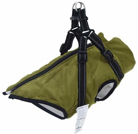 vidaXL Casaco para Cães com arnês Verde Exército M Velo e Poliéster