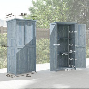 Armário de Jardim para Arrumação, 85 x 54 x 170 cm, 2 Portas com Fechadura, Cinzento
