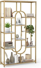 Estante de 5 níveis 95 x 30 x 175 cm com Prateleiras Abertas com Forma Ovalada Moldura Branca e Dourada