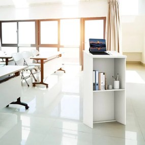 Suporte para pódio 58 x 40 x 116,5 cm com prateleira e orifícios para cabos Branco