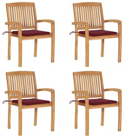 vidaXL Cadeiras de jardim empiháveis c/ almofadões 4 pcs teca maciça