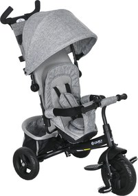 HOMCOM Triciclo Bebés 2 em 1 +12 Meses Capota Dobrável Guiador Telescópico Removível Bolsa Porta-garrafas 95x50x106 cm Cinza | Aosom Portugal