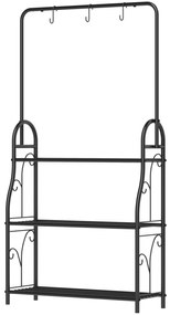 Suporte para Plantas de 3 Níveis Suporte para Vasos de Plantas com Ganchos de Metal Barra para Pendurar 75x25x137 cm Preto