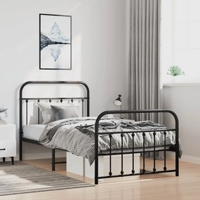 vidaXL Estrutura de cama com cabeceira e pés 100x190 cm metal preto