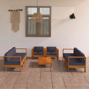 vidaXL 8 pcs conj. lounge de jardim c/ almofadões cinza-escuro acácia