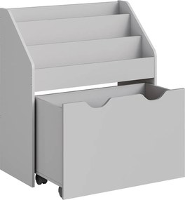 Estante para brinquedos com 3 níveis de prateleiras sobre Rodas 29,5 x 62,5 x 70 cm Cinzento