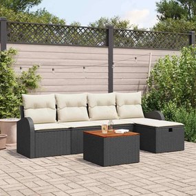 vidaXL Conjunto de Sofá de Jardim com Almofadas Negras de Rattan Polimérico
