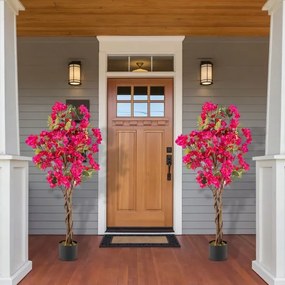Conjunto 2 Árvores de buganvílias artificiais 120 cm Planta de jardim falsa decorativa em vaso com flores vermelho