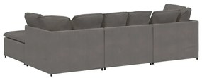 Sofá modular c/ pufes almofadas tecido corduroy cinzento-claro
