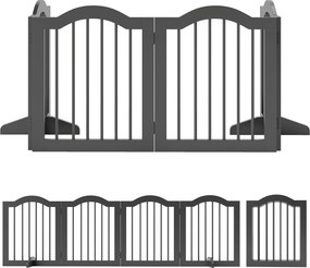 PawHut Portão para Cães Portão de Proteção Autoportante com Pés, Dobrável, 4 Painéis, 208 x 29,5 x 61 cm, Preto | Aosom Portugal