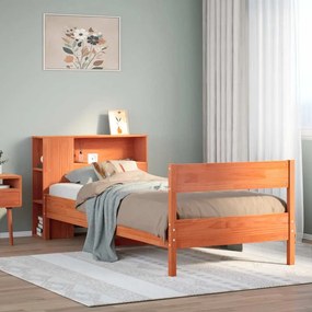 vidaXL Cama com estante sem colchão 90x200cm pinho maciço castanho-mel