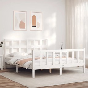 3193017 vidaXL Estrutura de cama King Size com cabeceira madeira maciça branco