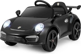 Carro elétrico para crianças de 12 V Porsche licenciado com comando à distância, música, luzes LED, buzina, arranque suave, Preto