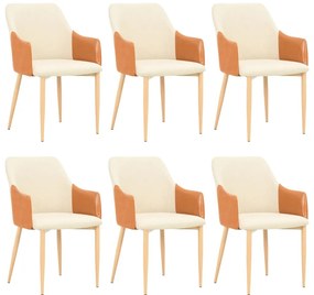 vidaXL Cadeiras de jantar 6 pcs tecido castanho e creme