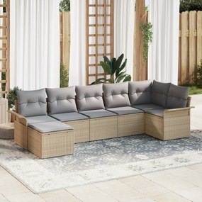 Conjunto de Sofá de Jardim vidaXL 7 Peças com Almofadas Bege Rattan Poliéster