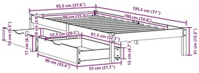 Cama sem colchão 90x190 cm madeira de pinho maciça branco