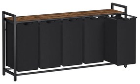 Cesto para roupa suja com prateleira em tecido Oxford 143,5 x 33 x 72 cm Preto + Castanho vintage