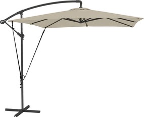 Chapéu de Sol Excêntrico 247x247 cm com Base Cruzada Capa Ajustável Manivela Capa Protectora e Corda de Vento Caqui