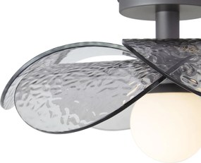 Candeeiro de Teto de Design Prateado com Vidro Fumê Canelado - Kemner