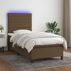 vidaXL Cama box spring c/ colchão/LED 90x190 cm tecido castanho-escuro