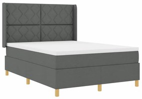 Cama Box com Colchão &amp; LED Cinza Escuro 140x200 cm Tecido