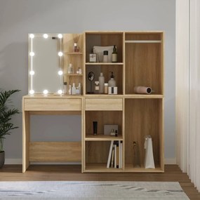 vidaXL Toucador 2 armários/luzes LED derivados madeira carvalho sonoma