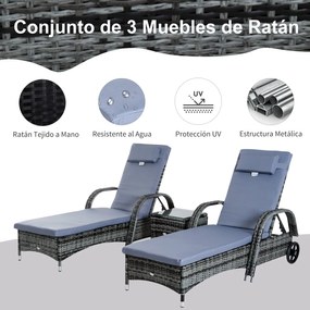 Espreguiçadeiras x2 com Mesa de Vime Chaise Longue para Jardim Pátio C
