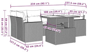 7 pcs conjunto de sofás p/ jardim c/ almofadões vime PE preto