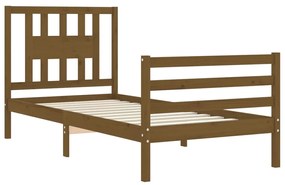 Estrutura cama cabeceira 90x200 cm madeira maciça castanho-mel